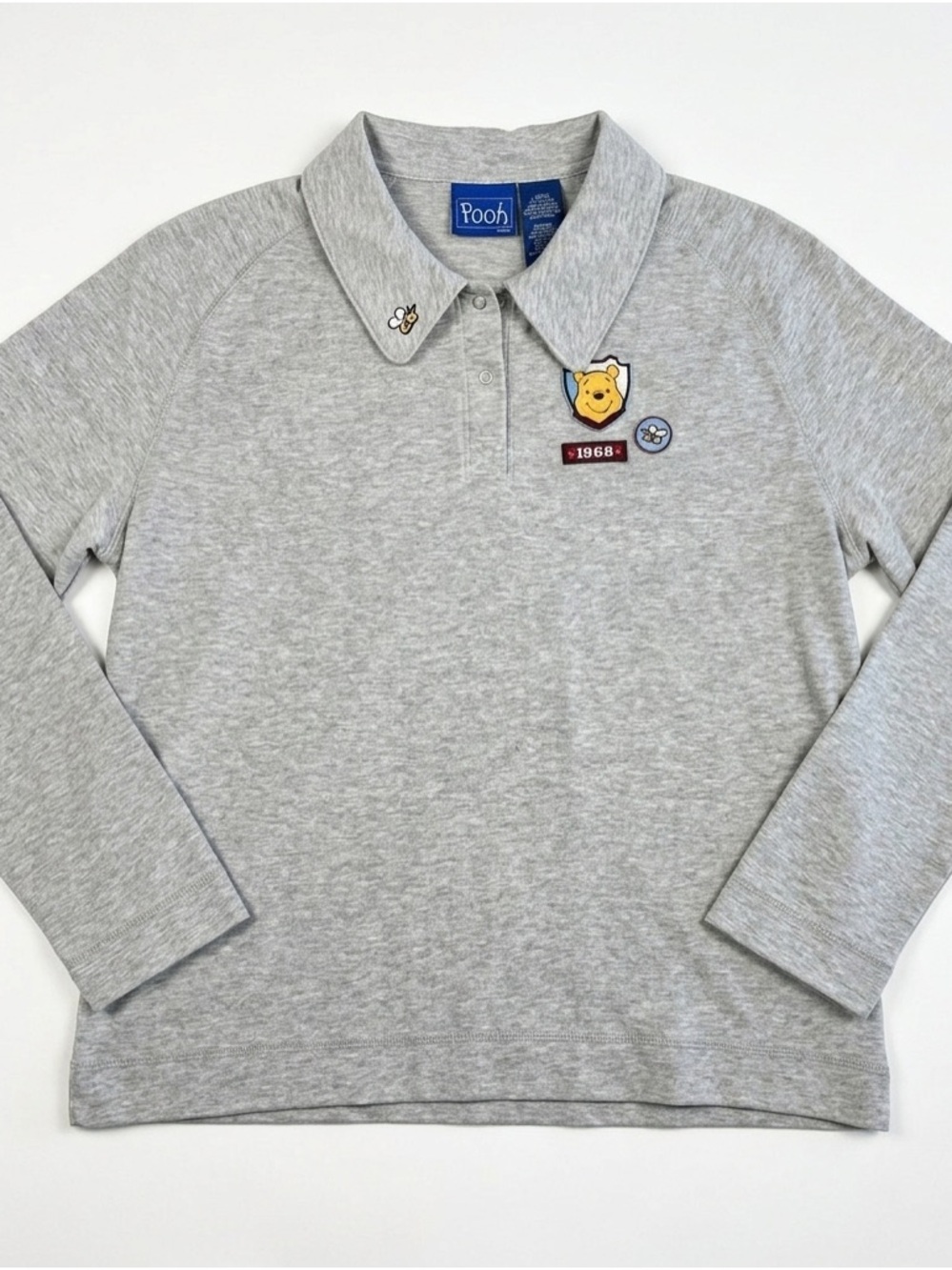 VTG Disney Gray Pooh Collared embroidered Long-Sleeve Top NWT